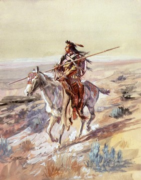  americano Pintura al %C3%B3leo - Indio con lanza Indios americano occidental Charles Marion Russell